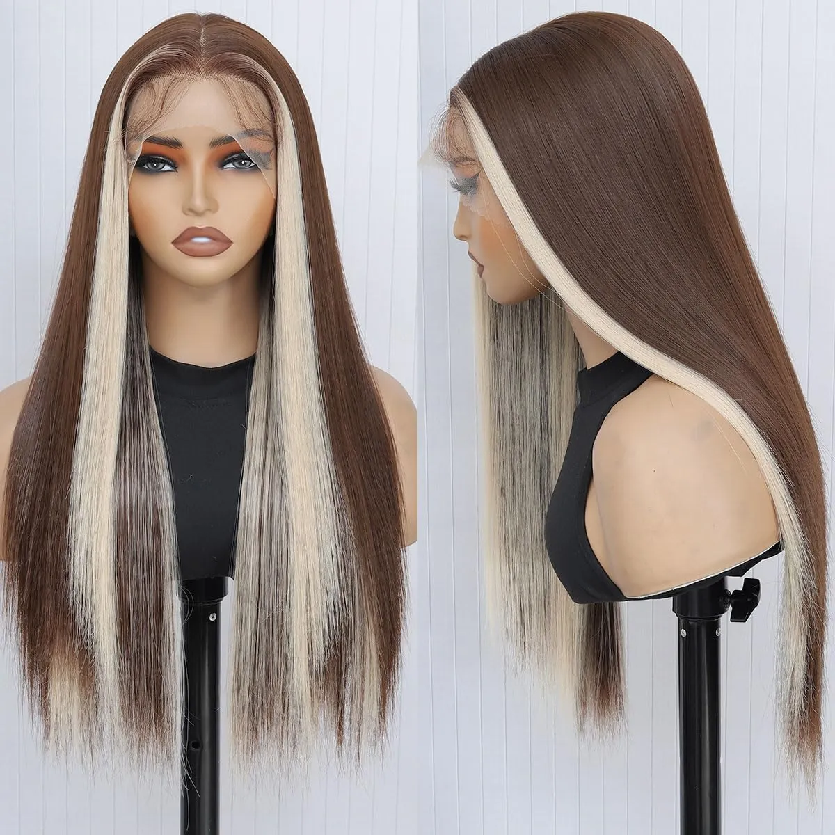 Brown Blonde Lace Front Wig Highlight Synthetic Lace Wigs Pre Plucked HD Lace Wear And Go Glueless Brown Wigs 26inch Long Straight Blonde Highlight Wig