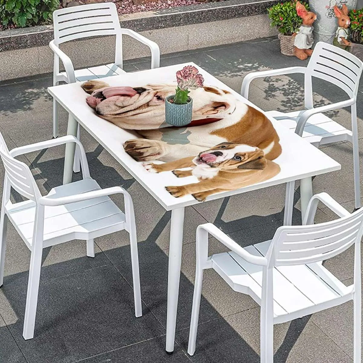 Brown Cream Fitted Tablecloth English Bulldog Sad Tired Waterproof Wipeable Table Covers for Indoor, Outdoor Dog Lover Decor Fits up 4 Foot Tables