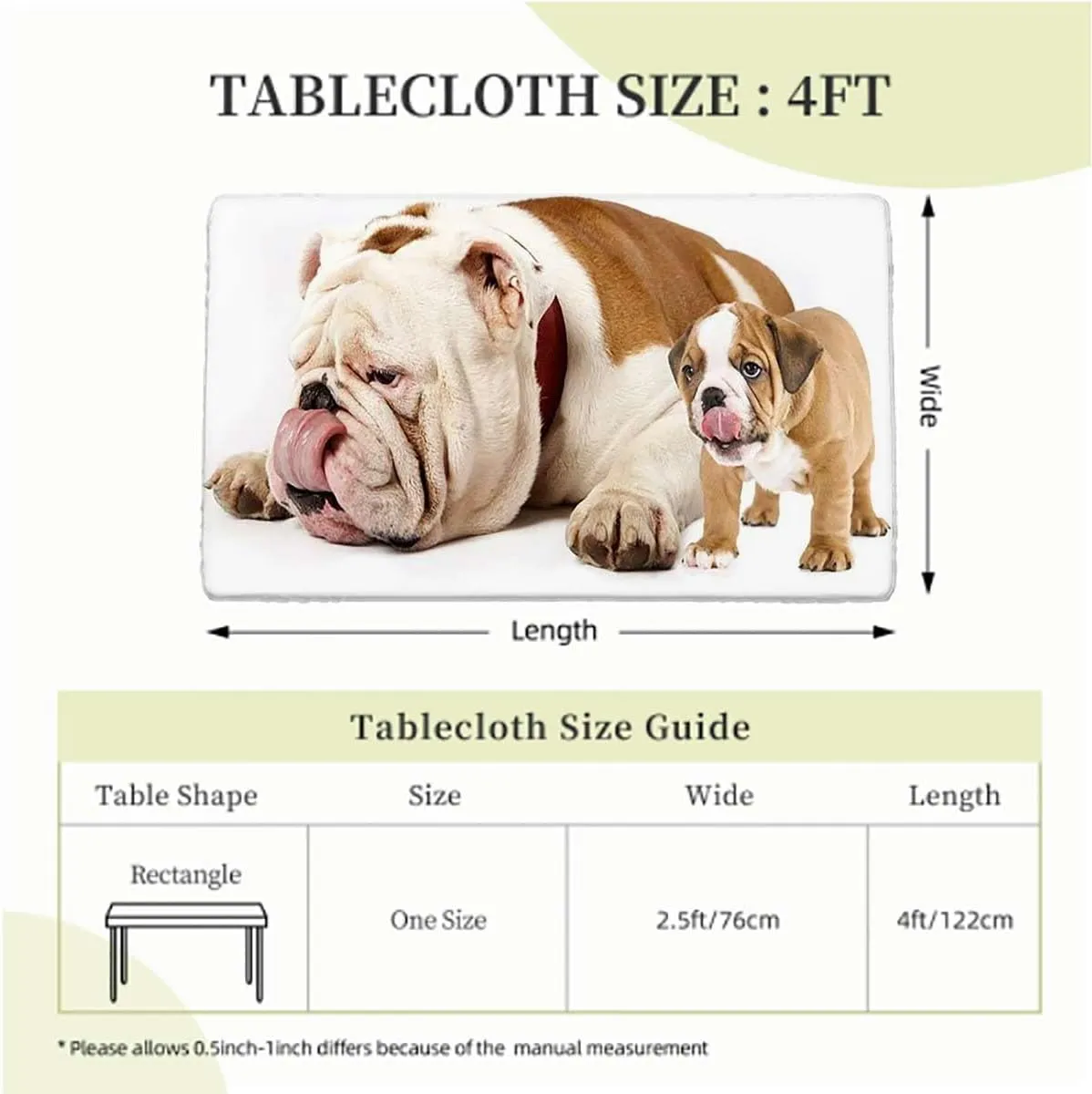 Brown Cream Fitted Tablecloth English Bulldog Sad Tired Waterproof Wipeable Table Covers for Indoor, Outdoor Dog Lover Decor Fits up 4 Foot Tables
