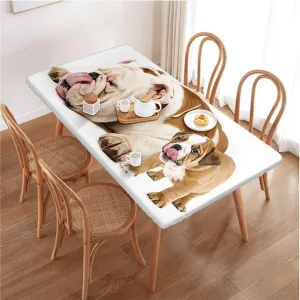 Brown Cream Fitted Tablecloth English Bulldog Sad Tired Waterproof Wipeable Table Covers for Indoor, Outdoor Dog Lover Decor Fits up 4 Foot Tables