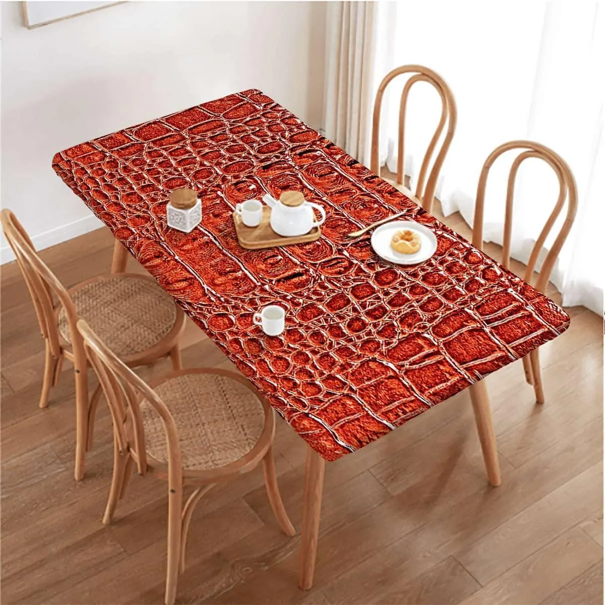 Brown Fitted Table Cover for Square Tables Crocodile Skin Designer Themed Art for Outdoor Indoor Picnic Party Rectangle Table Cloth Animal Print Fits up 5 Foot Tables
