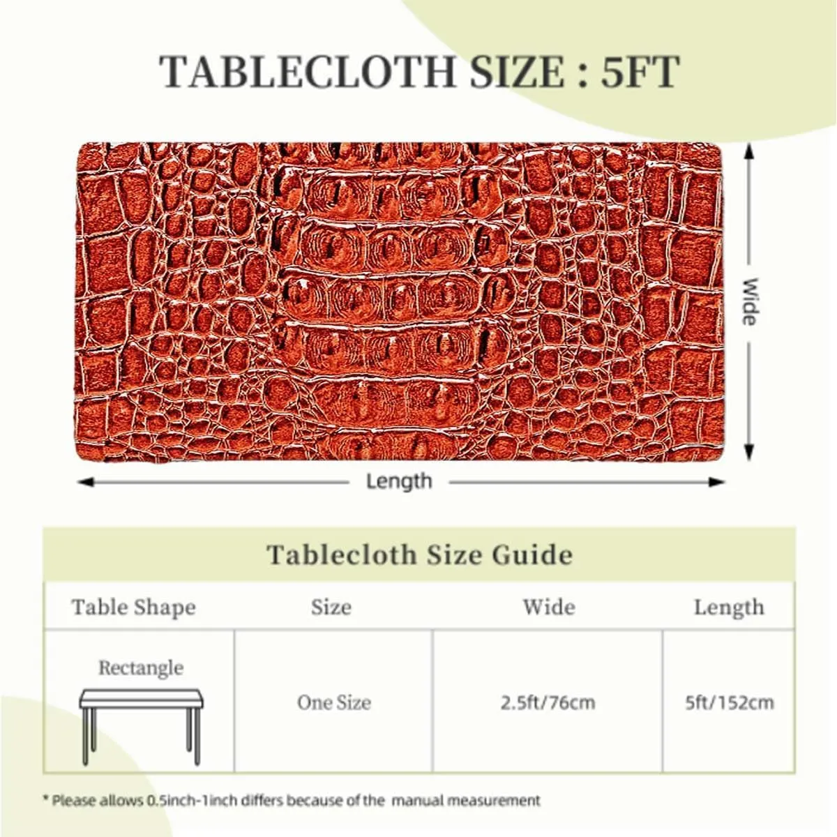 Brown Fitted Table Cover for Square Tables Crocodile Skin Designer Themed Art for Outdoor Indoor Picnic Party Rectangle Table Cloth Animal Print Fits up 5 Foot Tables
