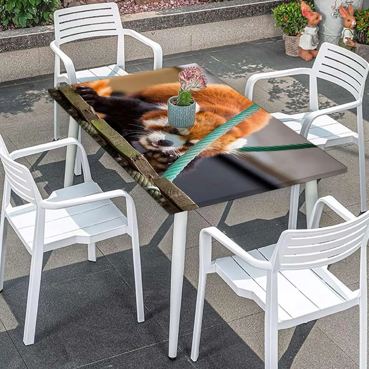Brown Green Elastic Edge Fitted Table Cloth, Africa Panda Activity Eco Photo Rectangle Table Cover for Outdoor Picnic Camping Parties Jungle Animals Fits up 5 Foot Tables