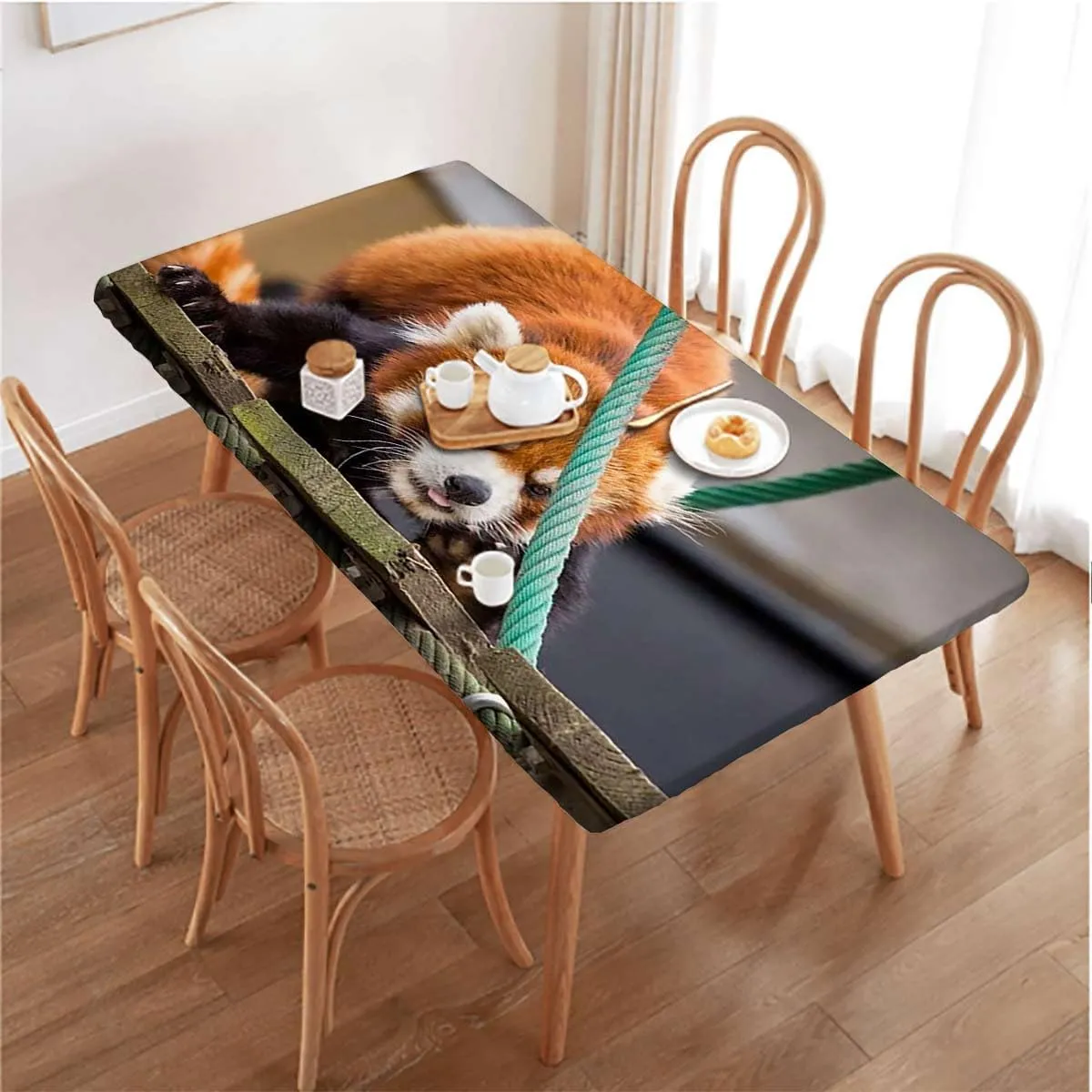 Brown Green Elastic Edge Fitted Table Cloth, Africa Panda Activity Eco Photo Rectangle Table Cover for Outdoor Picnic Camping Parties Jungle Animals Fits up 5 Foot Tables