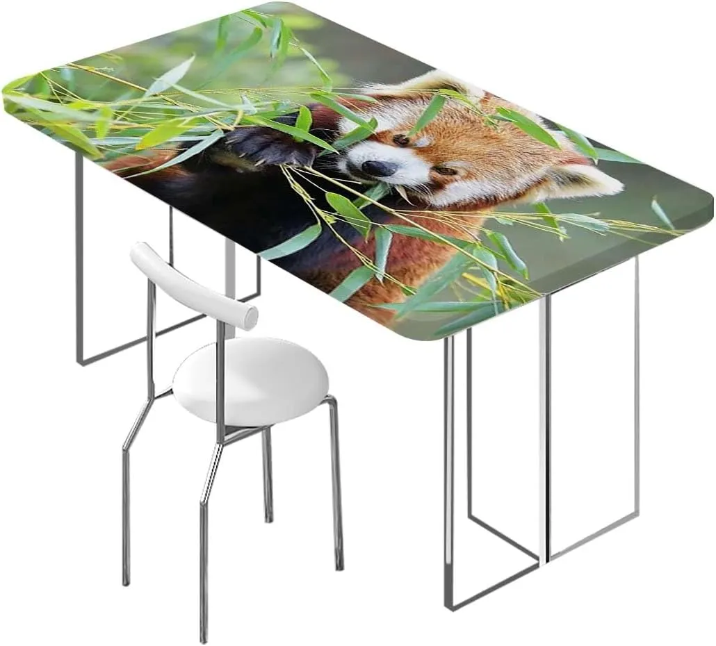 Brown Green Elastic Edge Fitted Table Cloth, Africa Panda Activity Eco Photo Waterproof Elastic Fitted Table Covers,Camping, Indoor, Outdoor Jungle Animals Fits up 5 Foot Tables