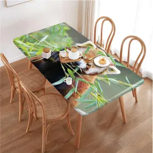Brown Green Elastic Edge Fitted Table Cloth, Africa Panda Activity Eco Photo Waterproof Elastic Fitted Table Covers,Camping, Indoor, Outdoor Jungle Animals Fits up 5 Foot Tables
