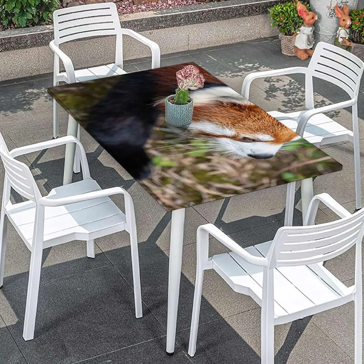 Brown Green Elastic Tablecloth Africa Panda Activity Eco Photo Waterproof Tablecloths for Picnic, Camping, Indoor, Outdoor Jungle Animals Fits up 5 Foot Tables