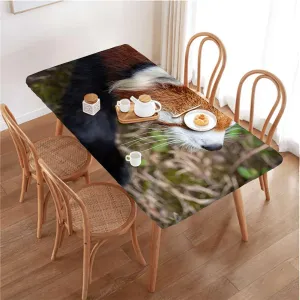 Brown Green Elastic Tablecloth Africa Panda Activity Eco Photo Waterproof Tablecloths for Picnic, Camping, Indoor, Outdoor Jungle Animals Fits up 5 Foot Tables