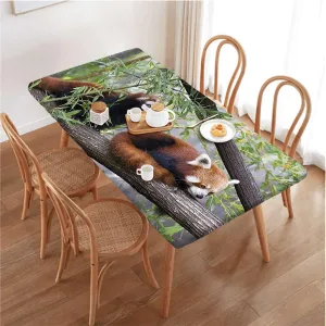 Brown Green Elastic Tablecloth for Indoors Outdoors Africa Panda Activity Eco Photo for Dining Tables,Buffet Parties and Camping Jungle Animals Fits up 4 Foot Tables