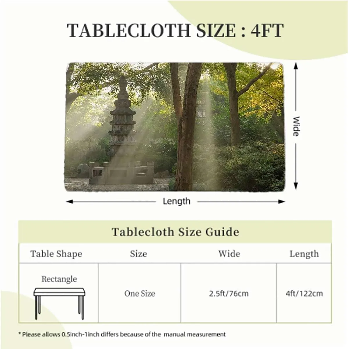 Brown Green Tablecloth Fitted Rectangle Trees in Forest Natural Garden Protector with Elastic for Rectangle Picnic Tables, Washable Natural Forest Fits up 4 Foot Tables