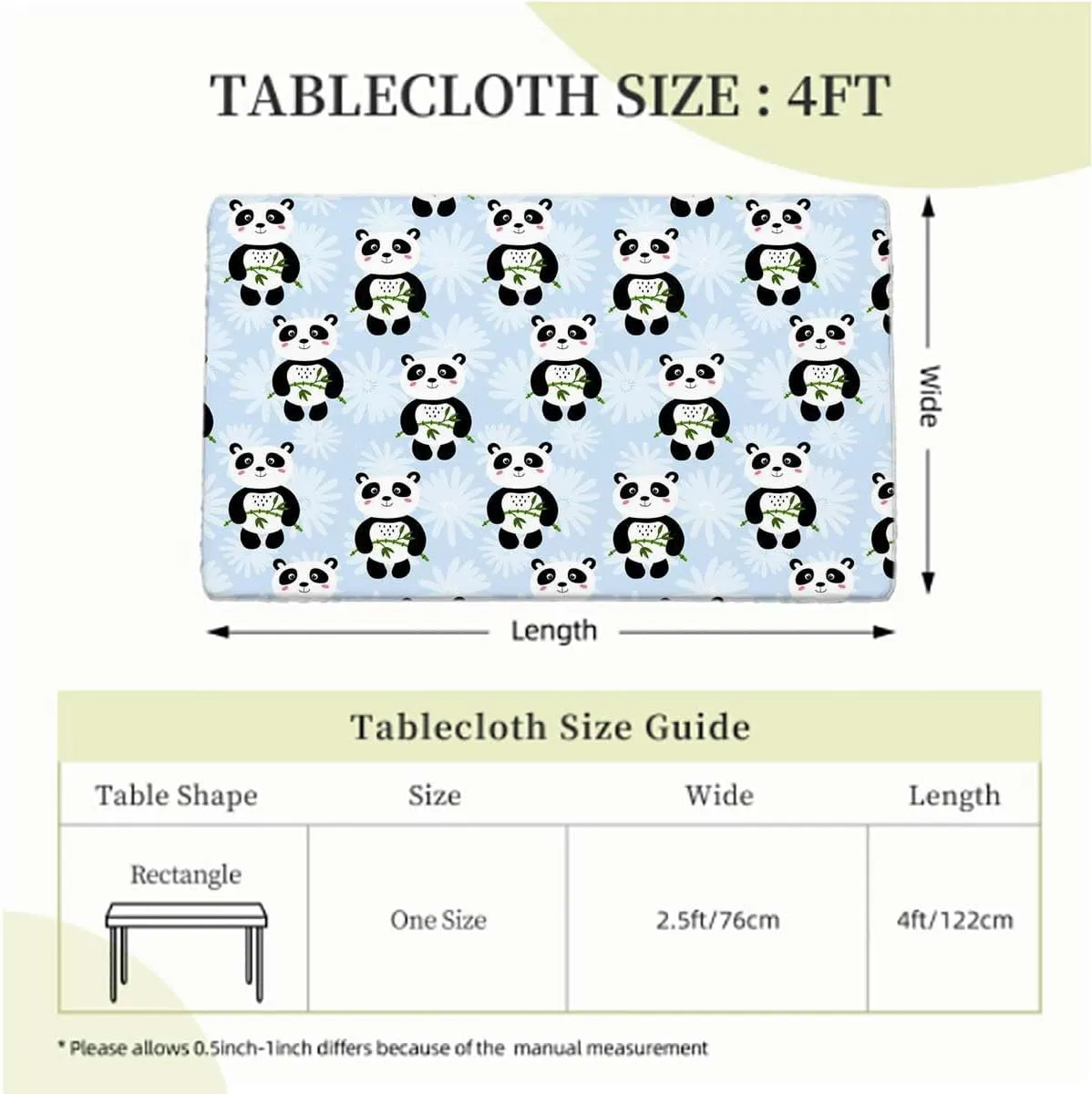 Brown Grey Elastic Fitted Picnic Table Cover Panda and Big Black Eyes Soft-Touch Fitted Table Cloth, Waterproof Oil-Proof Table Cover Animal Fits up 4 Foot Tables