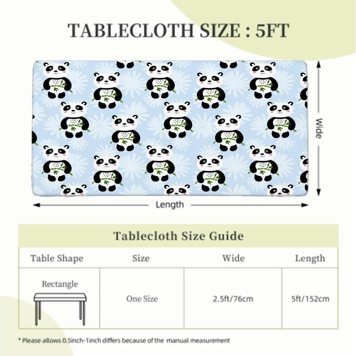 Brown Grey Elastic Fitted Tablecloth Panda and Big Black Eyes Table ​Cover ​for Kitchen Dining Party Picnic Animal Fits up 5 Foot Tables