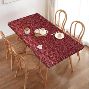 Brown Rectangle Elastic Fitted Tablecloth Crocodile Skin Designer Themed Art Dining Room Table- Machine Washable Table Cover Protector Animal Print Fits up 5 Foot Tables
