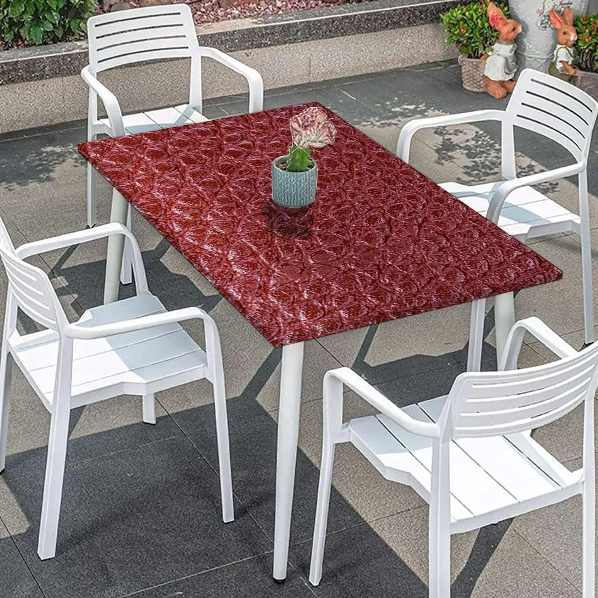 Brown Rectangle Elastic Fitted Tablecloth Crocodile Skin Designer Themed Art Dining Room Table- Machine Washable Table Cover Protector Animal Print Fits up 5 Foot Tables
