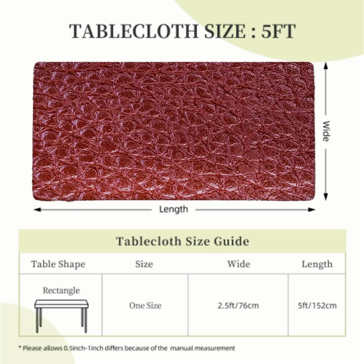 Brown Rectangle Elastic Fitted Tablecloth Crocodile Skin Designer Themed Art Dining Room Table- Machine Washable Table Cover Protector Animal Print Fits up 5 Foot Tables