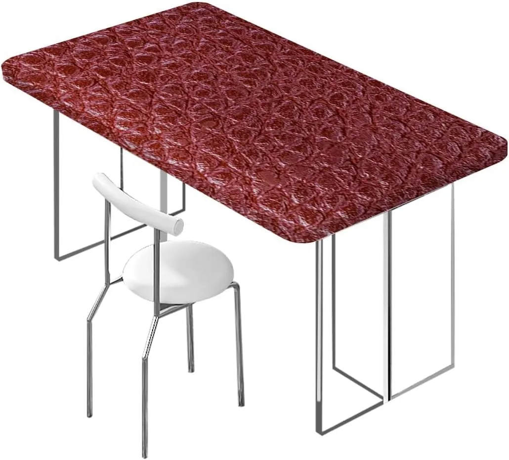 Brown Rectangle Elastic Fitted Tablecloth Crocodile Skin Designer Themed Art Dining Room Table- Machine Washable Table Cover Protector Animal Print Fits up 5 Foot Tables