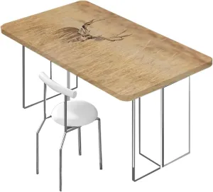 Brown Sand Brown Elastic Fitted Picnic Table Cover Stag Countryside Rural Hunting Theme Soft-Touch Fitted Table Cloth, Waterproof Oil-Proof Table Cover Antler Fits up 5 Foot Tables