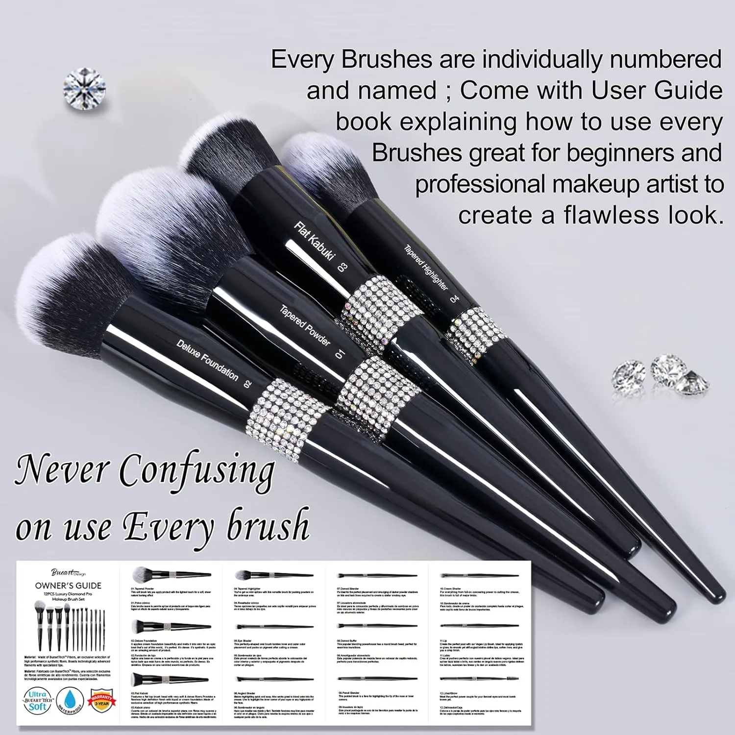 Bueart Design 16Pcs Premium Quality Labeled Pro Makeup Brushes Set with Foundations Powder Blush Concealer Blending Eyeshadow Contour Brush