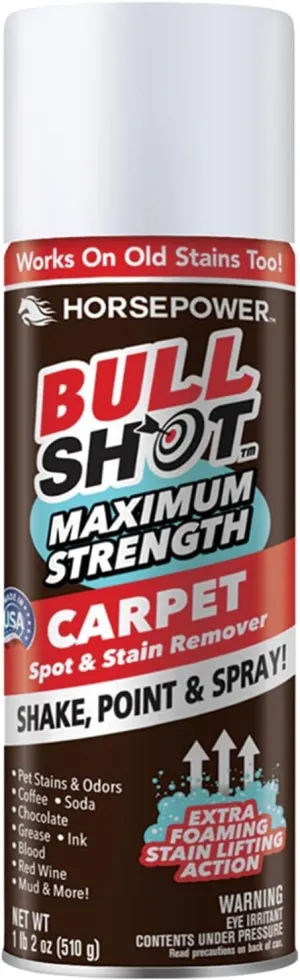 Bull Shot MAX Strength Carpet Spot & Stain Remover by Horsepower, AS-SEEN-ON-TV, Made In US, Just Point & Spray, Stain-Lifting Foam Action, Pet Stains & Odors, Coffee, Wine, New & Old Stains & More