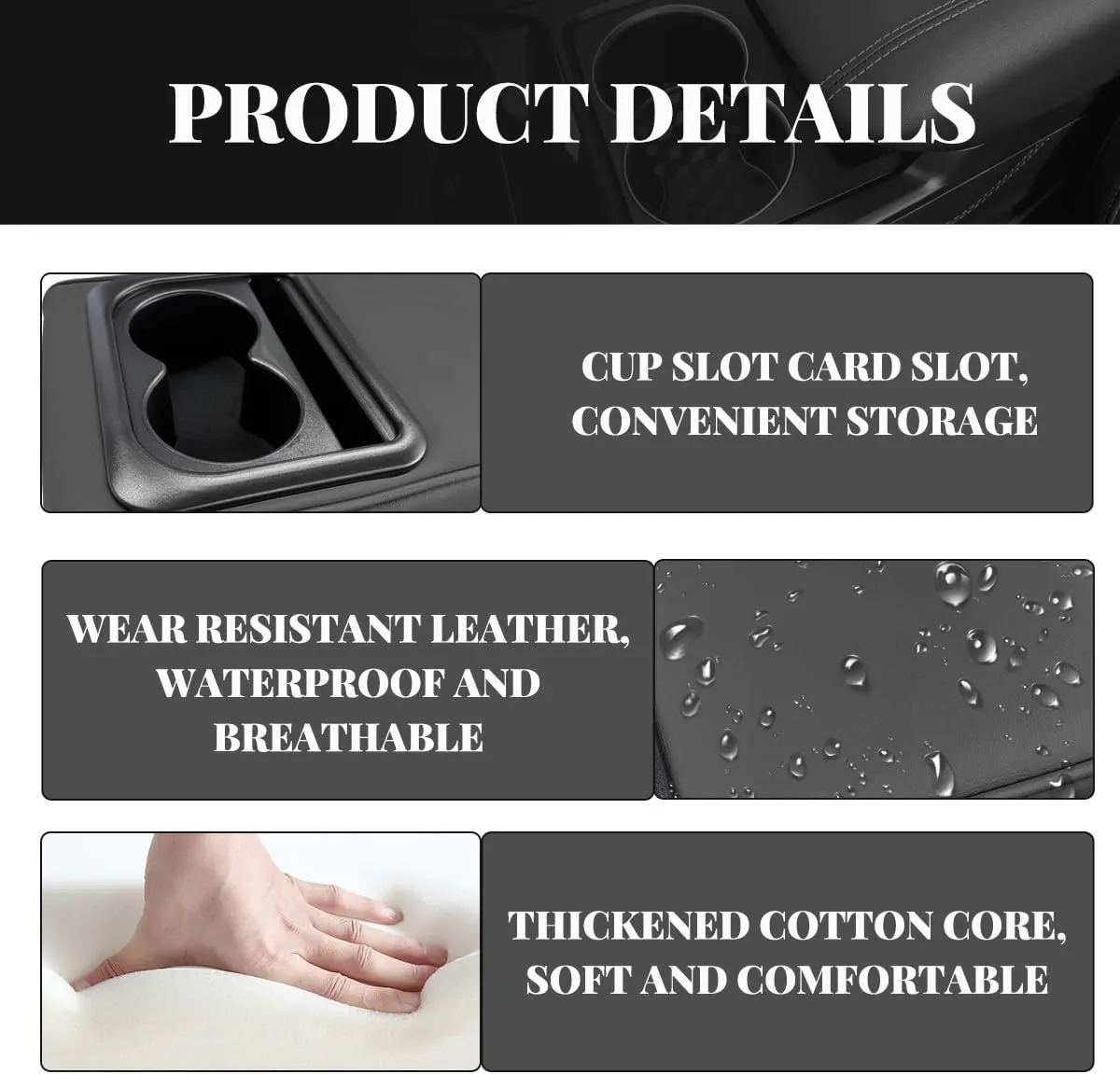 Car Center Console Armrest Pillow, 14"×8.3" Leather Auto Center Console Armrest Box with Cup Holder, Cup Holder Armrest Cushion Pad, Car Accessories (Black, Normal)