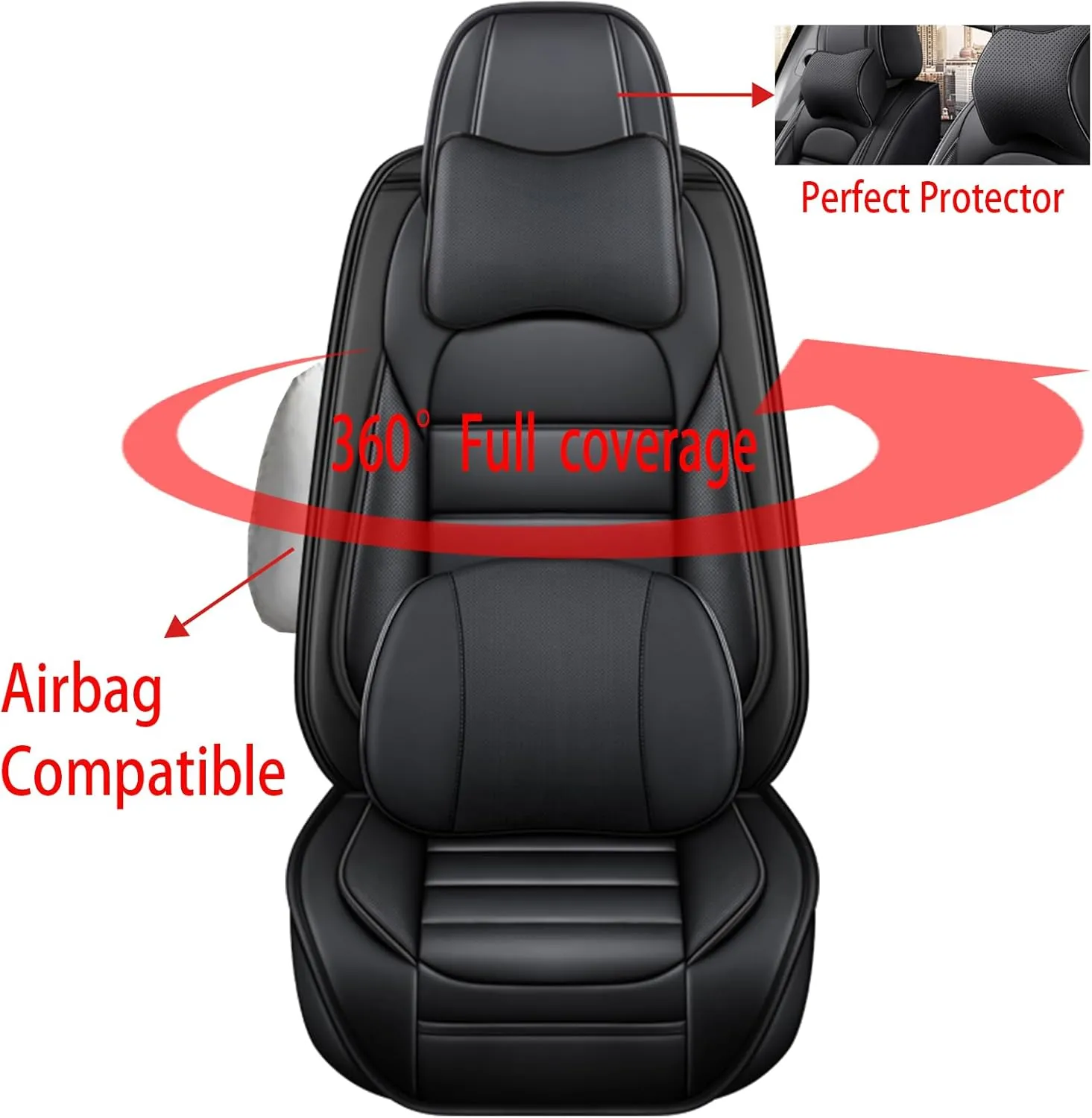 Car Seat Cover for Kia Optima 2011-2020,Premium Leather Seat Cover,Non-Slip Waterproof Breathable Automotive Seat Covers Fit for Most Cars,Sedan(Classic Black,Full Set with Pillow)