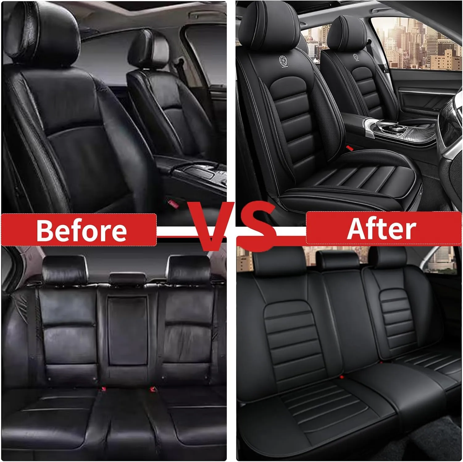 Car Seat Cover for Kia Optima 2011-2020,Premium Leather Seat Cover,Non-Slip Waterproof Breathable Automotive Seat Covers Fit for Most Cars,Sedan(Classic Black,Full Set with Pillow)