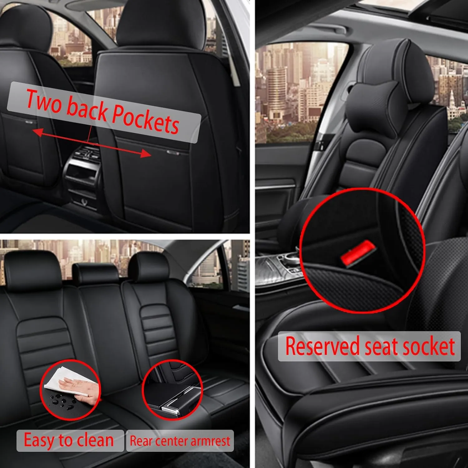 Car Seat Cover for Kia Optima 2011-2020,Premium Leather Seat Cover,Non-Slip Waterproof Breathable Automotive Seat Covers Fit for Most Cars,Sedan(Classic Black,Full Set with Pillow)