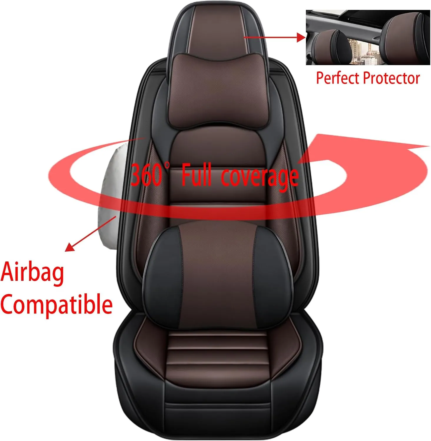 Car Seat Cover for Land Rover Discovery 2017-2024,Premium Leather Seat Cover,Non-Slip Waterproof Breathable Automotive Seat Covers Fit for Most Cars,SUV(Brown & Classic Black,Full Set with Pillow)