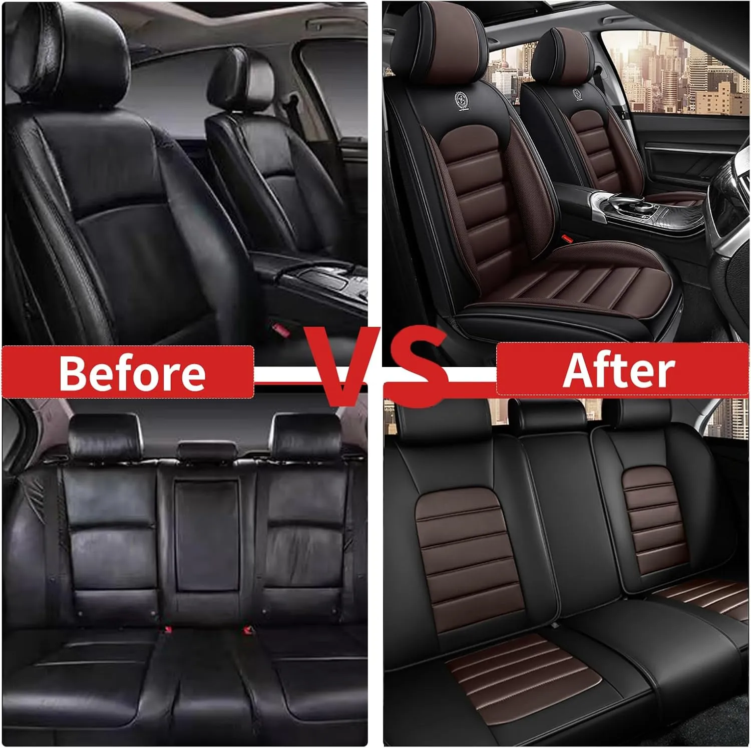 Car Seat Cover for Land Rover Discovery 2017-2024,Premium Leather Seat Cover,Non-Slip Waterproof Breathable Automotive Seat Covers Fit for Most Cars,SUV(Brown & Classic Black,Full Set with Pillow)