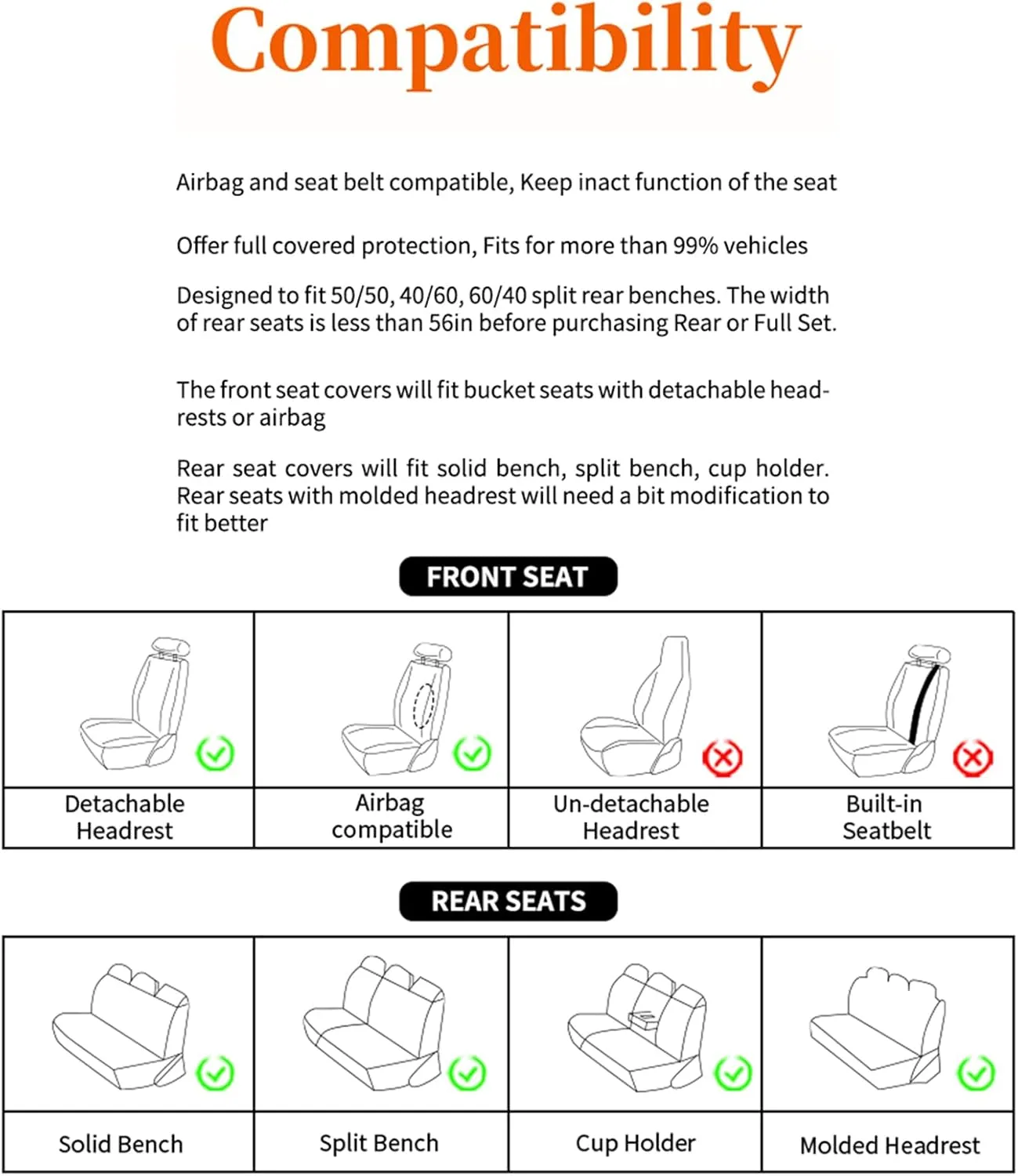 Car Seat Cover for Land Rover Discovery 2017-2024,Premium Leather Seat Cover,Non-Slip Waterproof Breathable Automotive Seat Covers Fit for Most Cars,SUV(Brown & Classic Black,Full Set with Pillow)