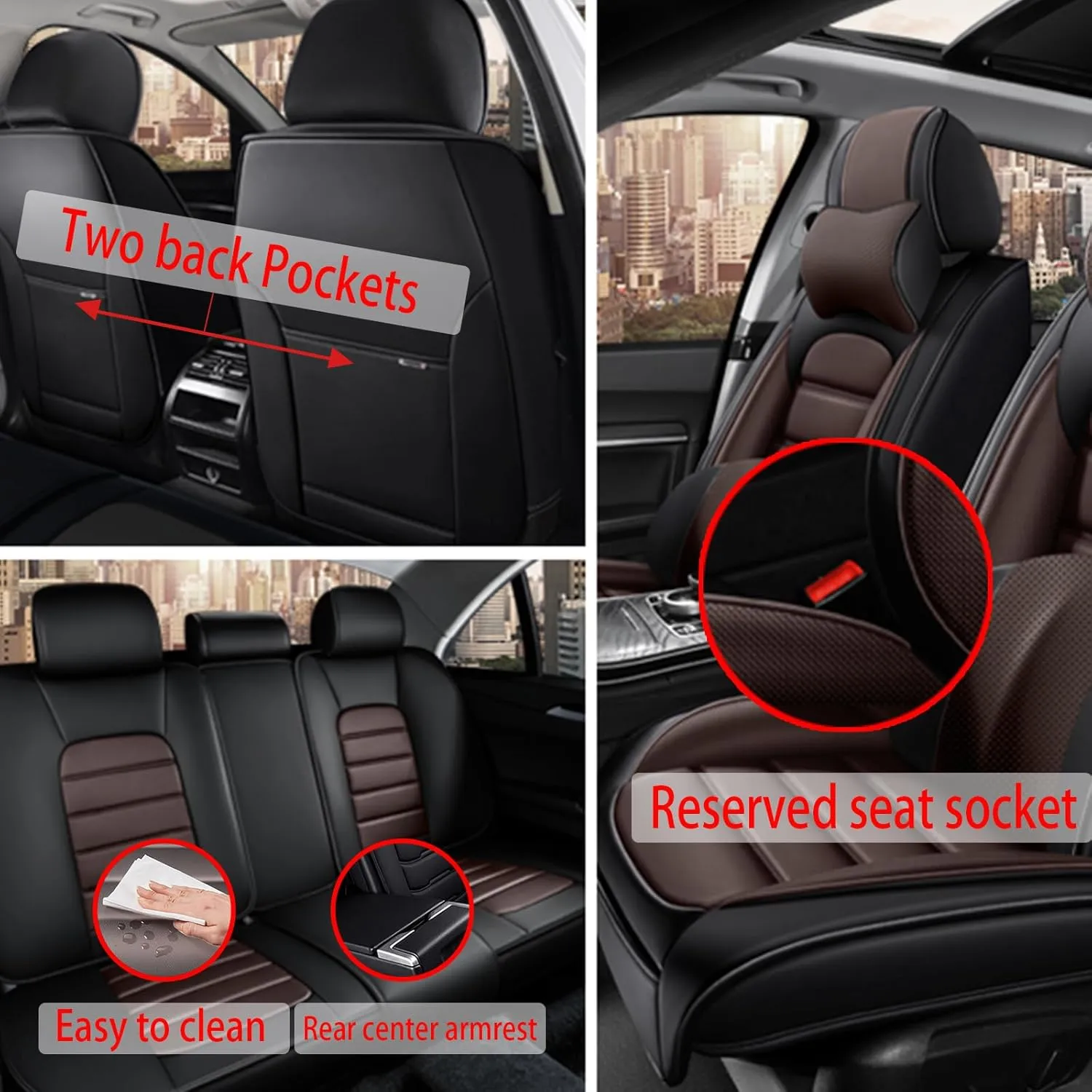 Car Seat Cover for Land Rover Discovery 2017-2024,Premium Leather Seat Cover,Non-Slip Waterproof Breathable Automotive Seat Covers Fit for Most Cars,SUV(Brown & Classic Black,Full Set with Pillow)