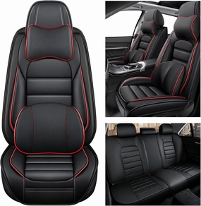 Car Seat Cover for Lexus ES 2018-2024,Premium Leather Seat Cover,Non-Slip Waterproof Breathable Automotive Seat Covers Fit for Most Cars,Sedan(Classic Black & Red,Full Set with Pillow)