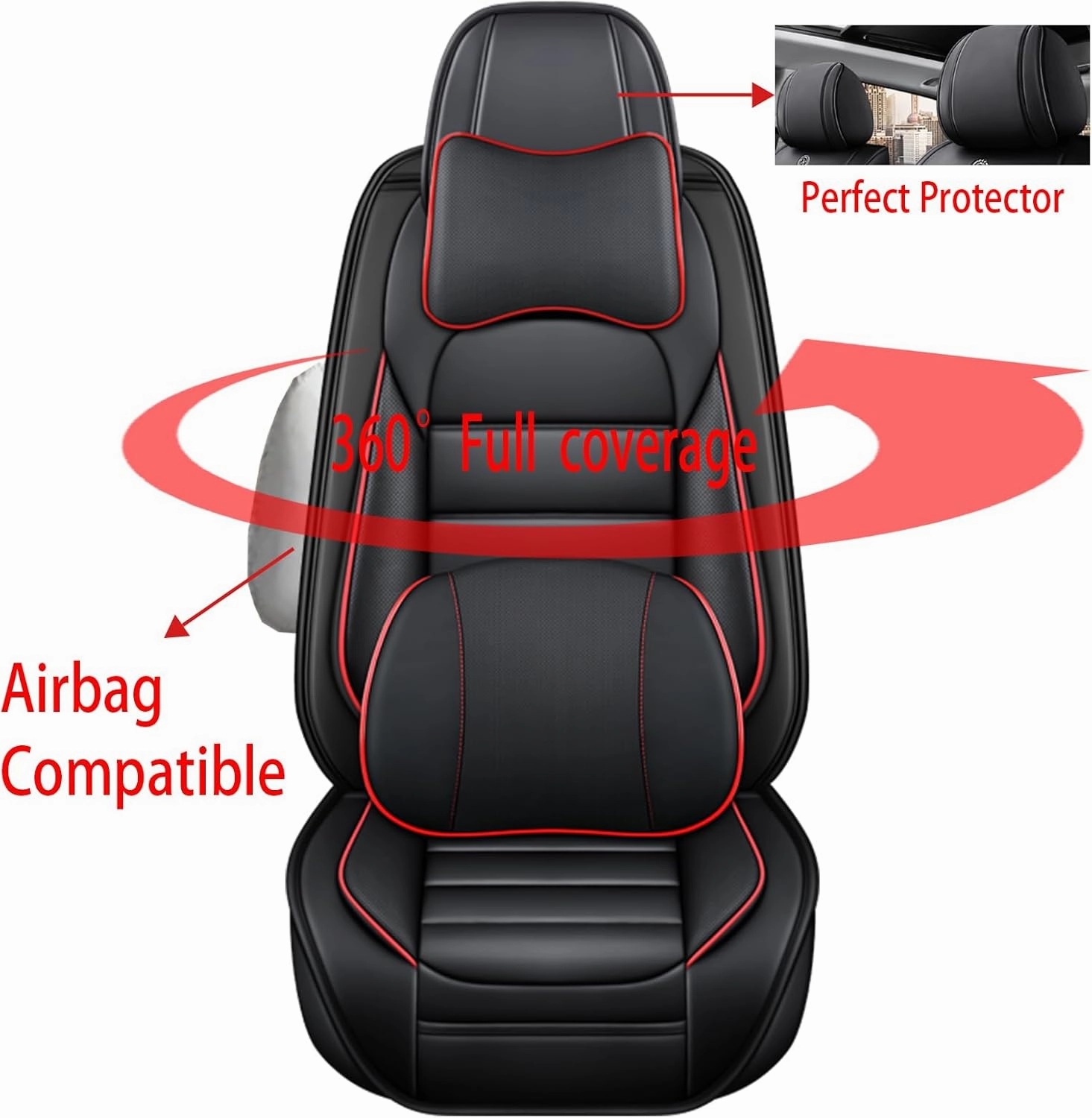Car Seat Cover for Lexus ES 2018-2024,Premium Leather Seat Cover,Non-Slip Waterproof Breathable Automotive Seat Covers Fit for Most Cars,Sedan(Classic Black & Red,Full Set with Pillow)
