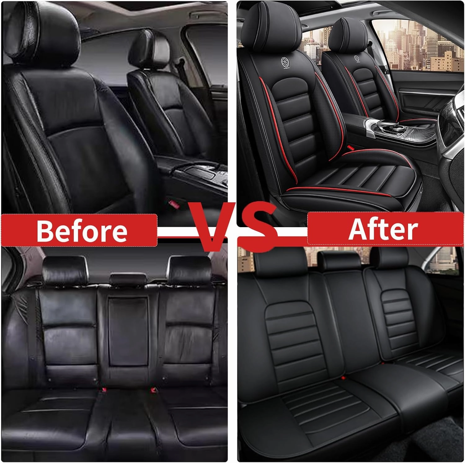 Car Seat Cover for Lexus ES 2018-2024,Premium Leather Seat Cover,Non-Slip Waterproof Breathable Automotive Seat Covers Fit for Most Cars,Sedan(Classic Black & Red,Full Set with Pillow)