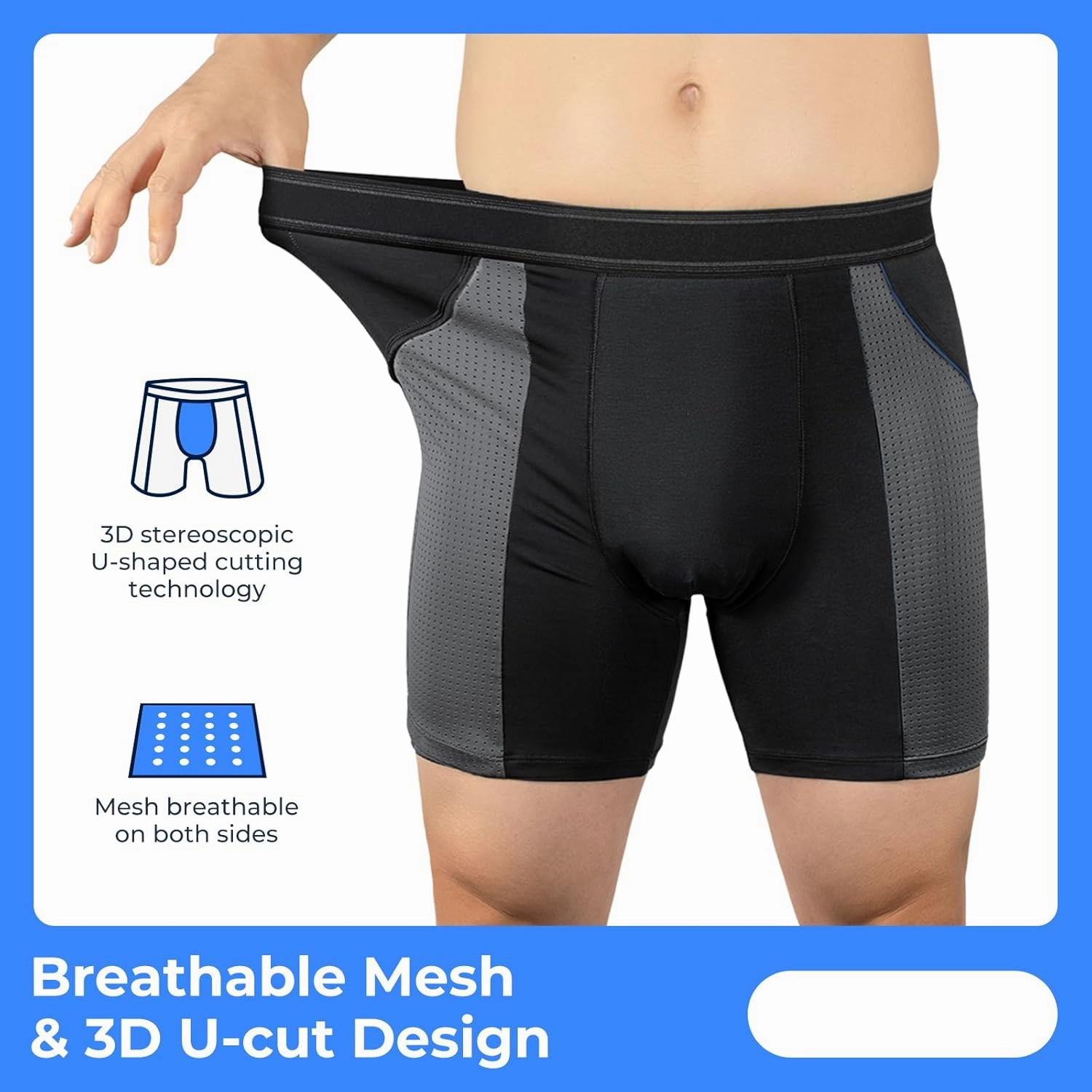 Carer Incontinence Underwear for Men Washable Mens Incontinence Underwear for Bladder Leak Protection 80ML Reusable Leak Proof Underwear for Men Urinary Incontinence Boxer Shorts (4 Black, 2XL)