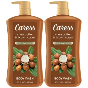 Caress Body Wash, Shea Butter & Brown Sugar 2-Pack, Moisturizing Body Wash for Gorgeous, Radiant Skin, Exfoliating Body Soap Liquid, 30 Fl Oz