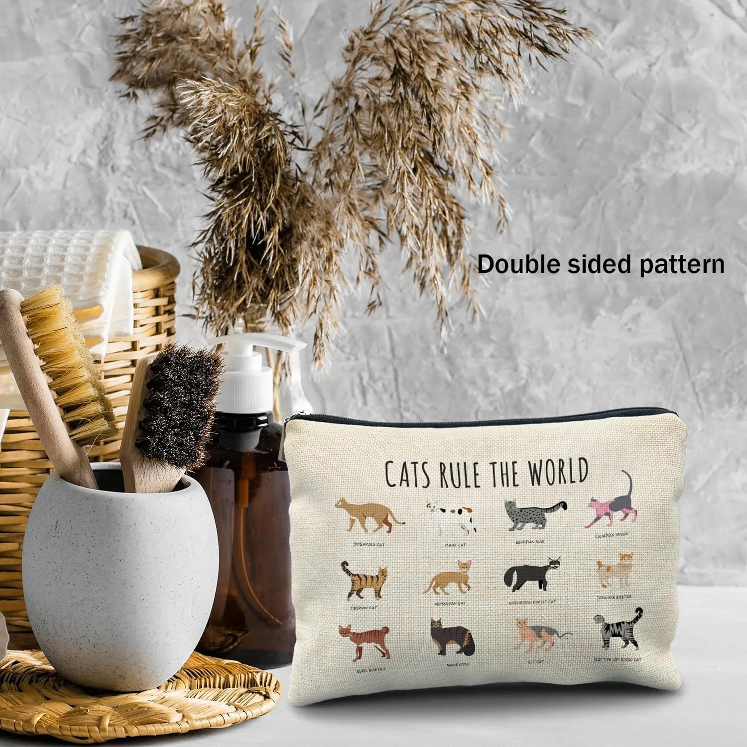 Cat Lover Gifts: Makeup Bag, Cosmetic Bag for Women & Girls - Cats Rule the World