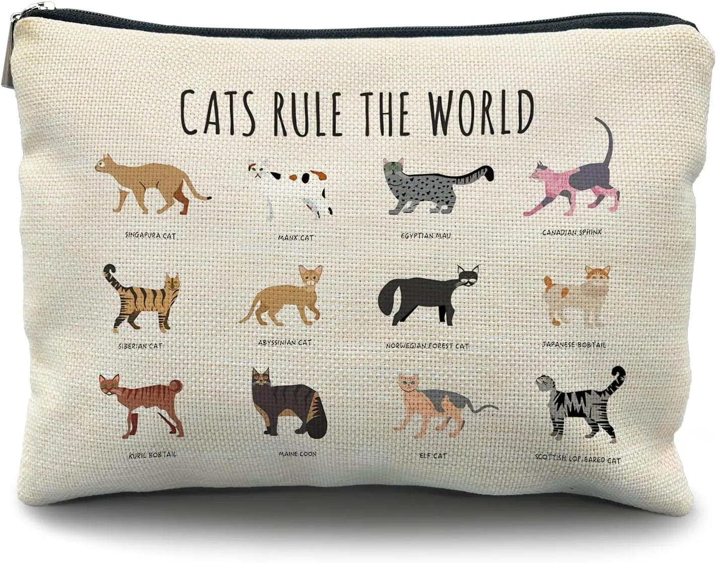 Cat Lover Gifts: Makeup Bag, Cosmetic Bag for Women & Girls - Cats Rule the World