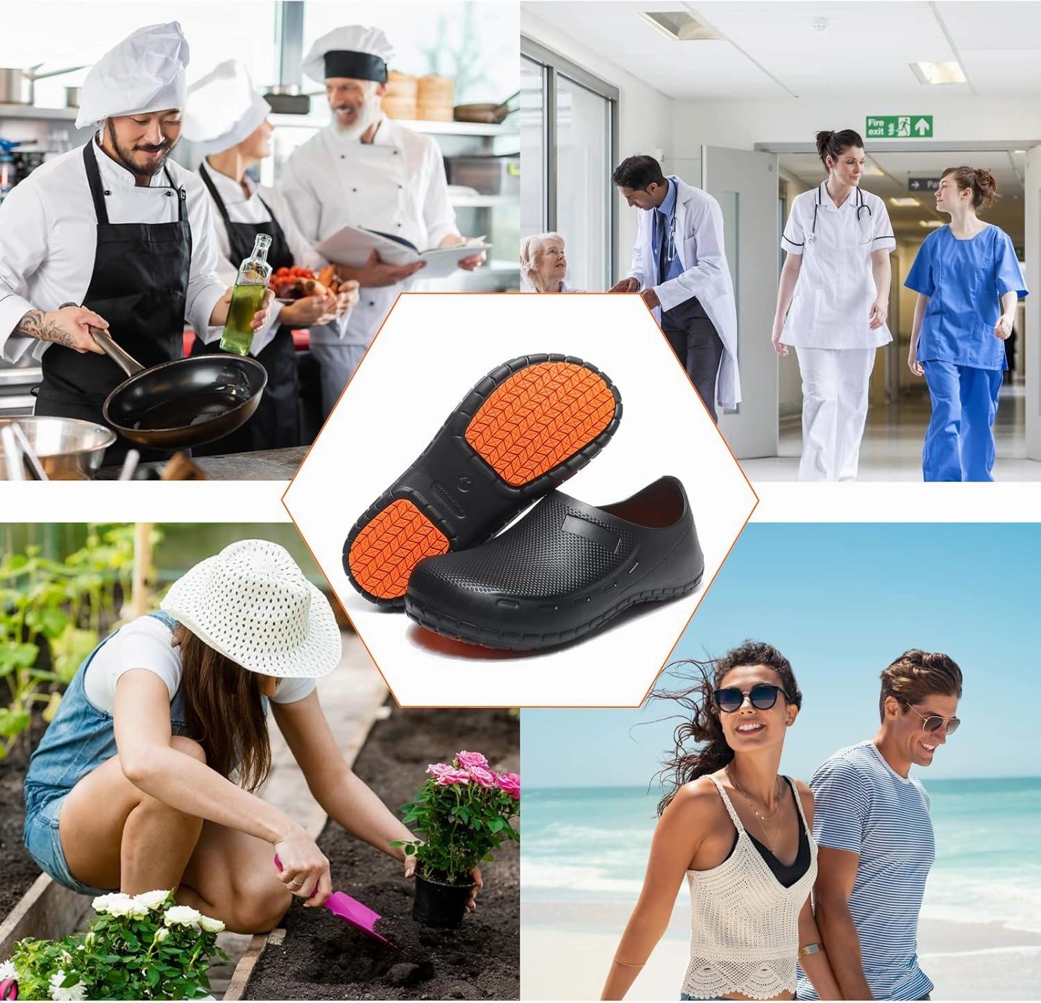 Chef Shoes for Men Zapatos para Cocina Hombres Non Slip Work Shoes Women Clogs Comfortable Nursing Nurse Croc Shoes for Food Service Unisex Indoor and Outdoor for Kitchen Office Seaside Black
