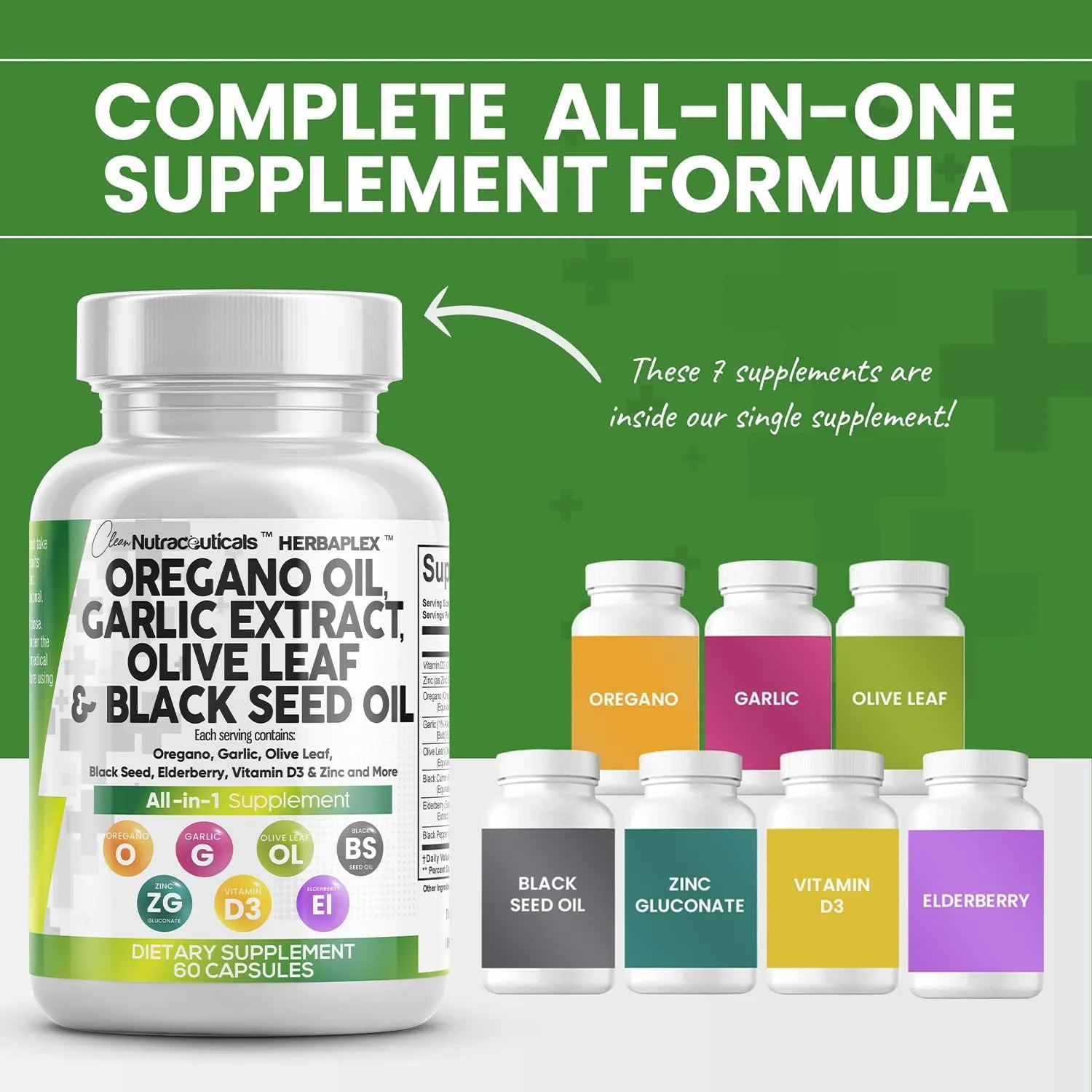 Clean Nutra Oregano Oil with Black Seed Oil Garlic Olive Leaf Extract - Oil of Oregano Capsules Immune Support Carvacrol & Thymoquinone Supplement for Women and Men   Elderberry Vitamin D3 & Zinc