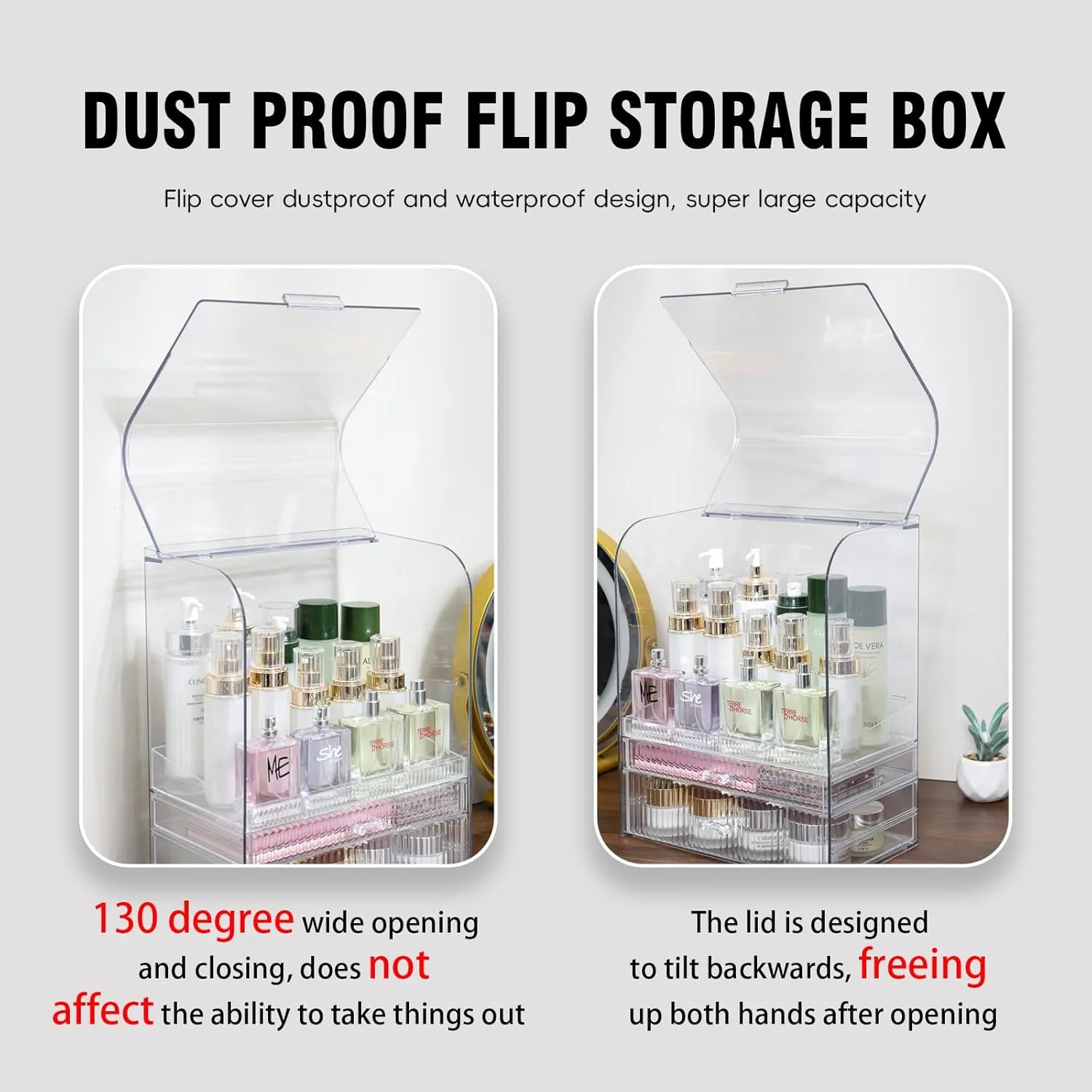 Clear Acrylic Makeup Organizer for Vanity With Lid,Large Capacity Bathroom Countertop Organizer and Storage With 3 Drawers,Dustproof Cosmetics Organizer for Cologne Perfume,Beauty,Skincare Container