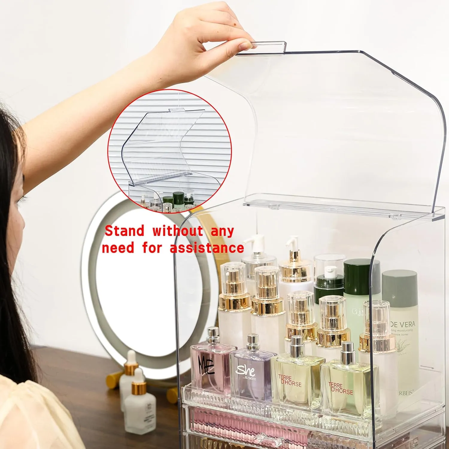 Clear Acrylic Makeup Organizer for Vanity With Lid,Large Capacity Bathroom Countertop Organizer and Storage With 3 Drawers,Dustproof Cosmetics Organizer for Cologne Perfume,Beauty,Skincare Container