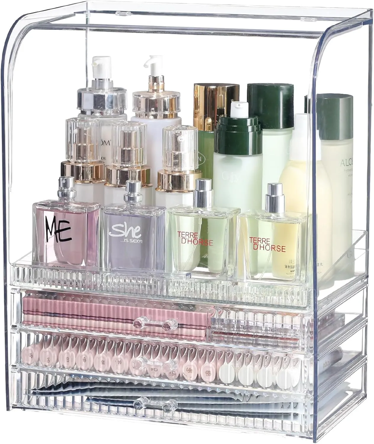 Clear Acrylic Makeup Organizer for Vanity With Lid,Large Capacity Bathroom Countertop Organizer and Storage With 3 Drawers,Dustproof Cosmetics Organizer for Cologne Perfume,Beauty,Skincare Container