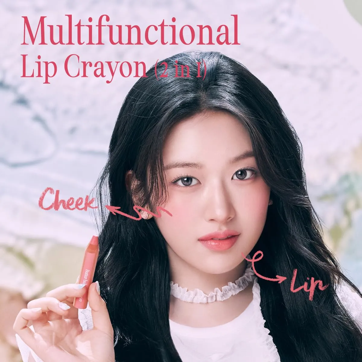 CLIO Butter Balm Crayon (002 PICNIC CORAL, One Size), 2-in-1 Lip and Cheek Tint, Buildable Lightweight Cream Blush, Crayon Lipstick Makeup