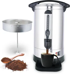 Coffee Urn Commercial Grade Coffee Maker Double Wall Stainless Steel Large Hot Water Urn, 1500W Quick Brew Coffee Percolator Electric with Keep Warm Function, 100-Cup 14 L