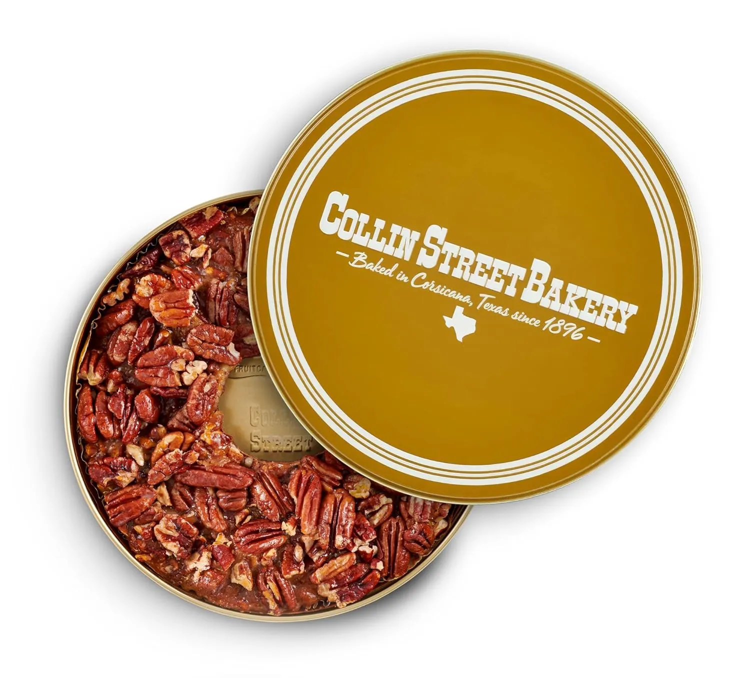 Collin Street Bakery Apricot Pecan Cake in Collectible Gift Tin - 113 Regular Size 7” Cake with Pecans, Apricots, & Honey