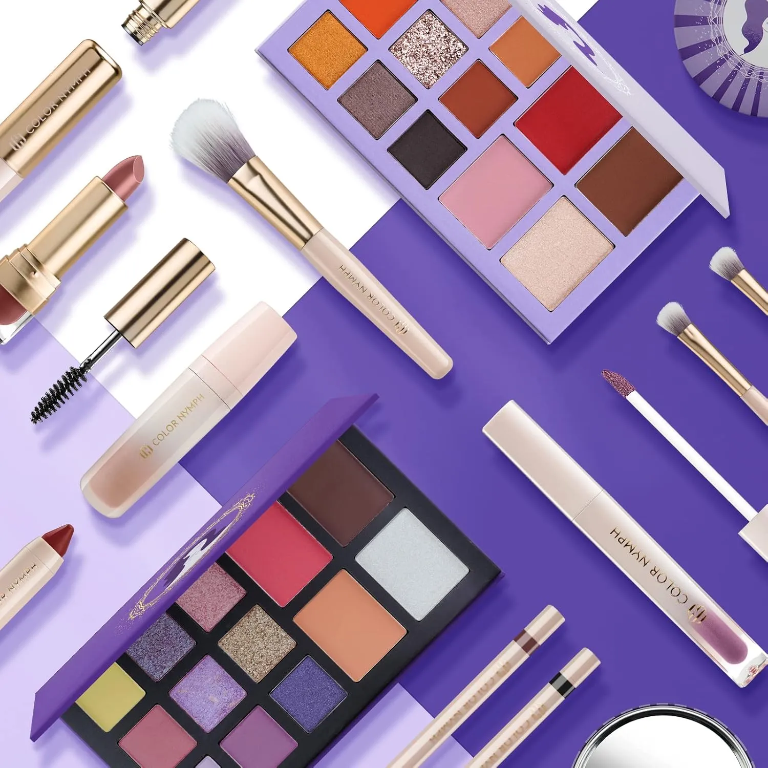 Color Nymph Beginner Makeup Set for Teens, Full Kit with Exquisite Purple Box, Non-Toxic, Includes Eyeshadow Palettes, Mascara, Lipstick, Makeup Set Brushes
