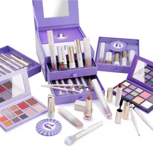 Color Nymph Beginner Makeup Set for Teens, Full Kit with Exquisite Purple Box, Non-Toxic, Includes Eyeshadow Palettes, Mascara, Lipstick, Makeup Set Brushes
