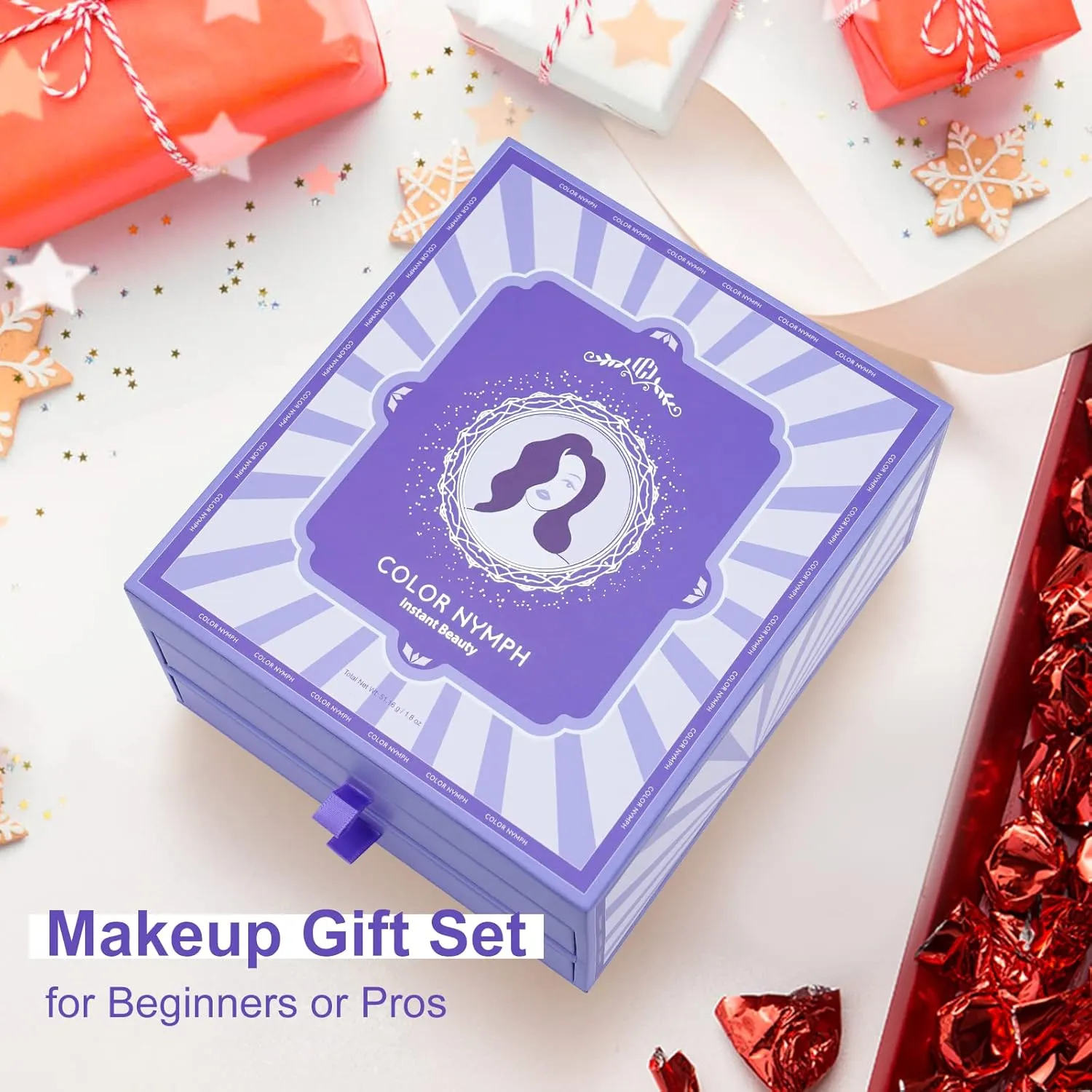 Color Nymph Beginner Makeup Set for Teens, Full Kit with Exquisite Purple Box, Non-Toxic, Includes Eyeshadow Palettes, Mascara, Lipstick, Makeup Set Brushes