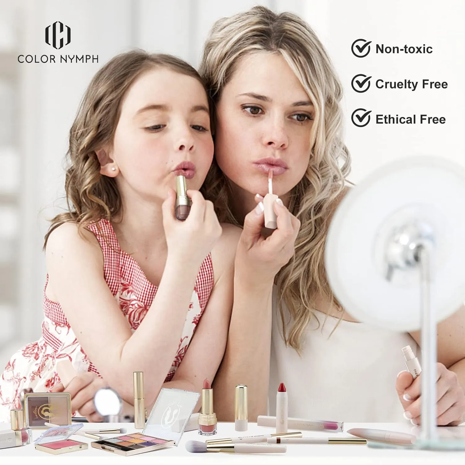Color Nymph Beginner Makeup Set for Teens, Full Kit with Exquisite Purple Box, Non-Toxic, Includes Eyeshadow Palettes, Mascara, Lipstick, Makeup Set Brushes